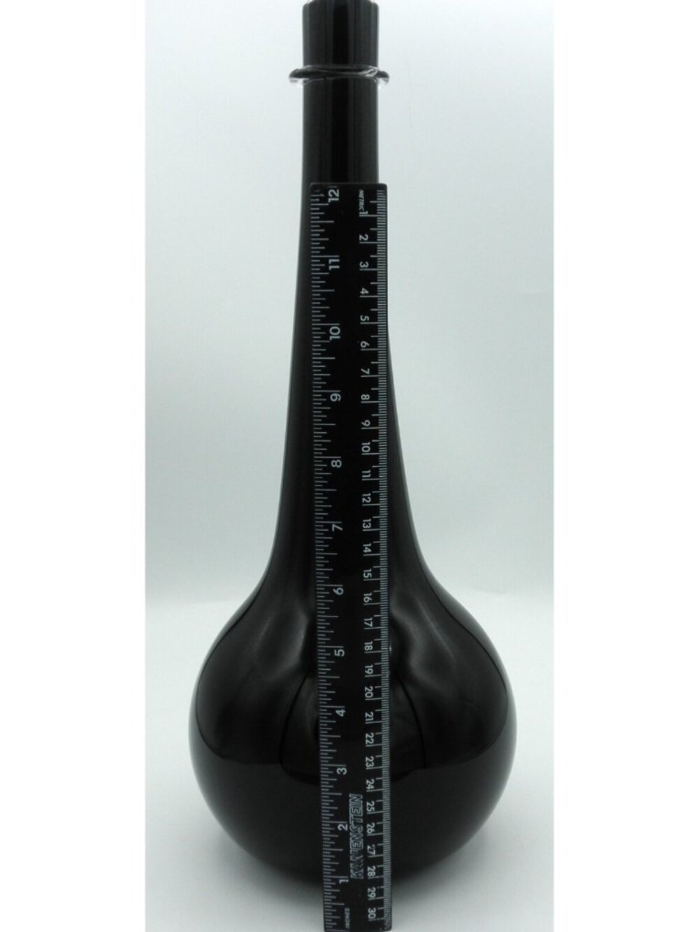 Silkwood Glass Hand Blown Black Glass Vase applied Clear Glass Collar Signed - Picture 6 of 8